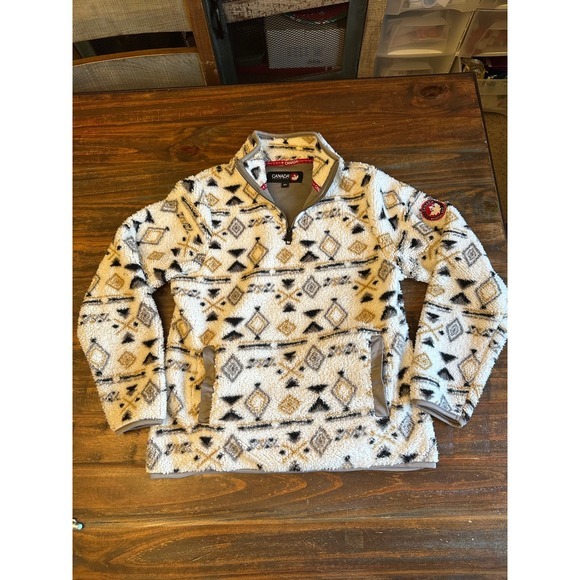 Canada Weathergear Fleece Pullover Aztec Print Quarter Zip Sweater Small Petite - Picture 1 of 10